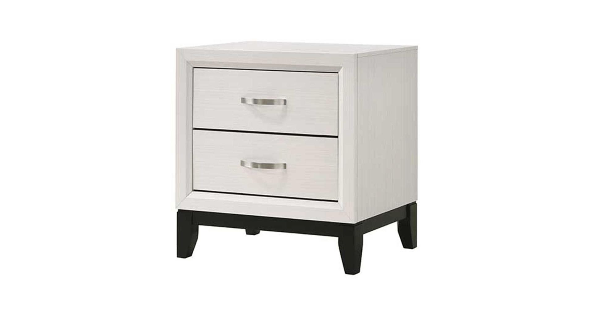 Panel Bed Dresser and  Mirror with Nightstand in white